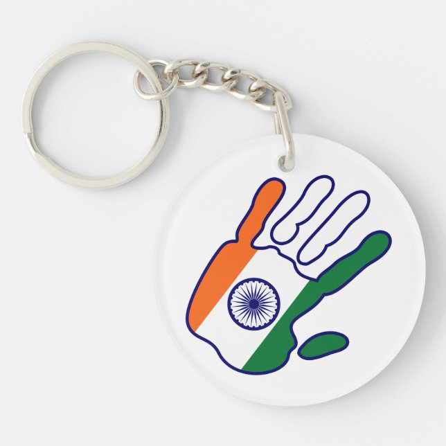 holiES - India Flag Hand + your backgrond colour Key Ring (Front)