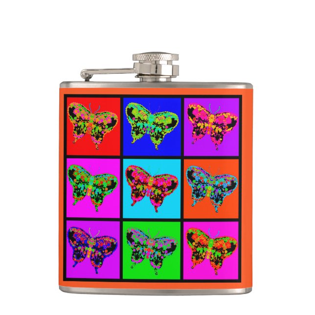 holiES - Psychedelic Butterflies Mosaic Hip Flask (Front)