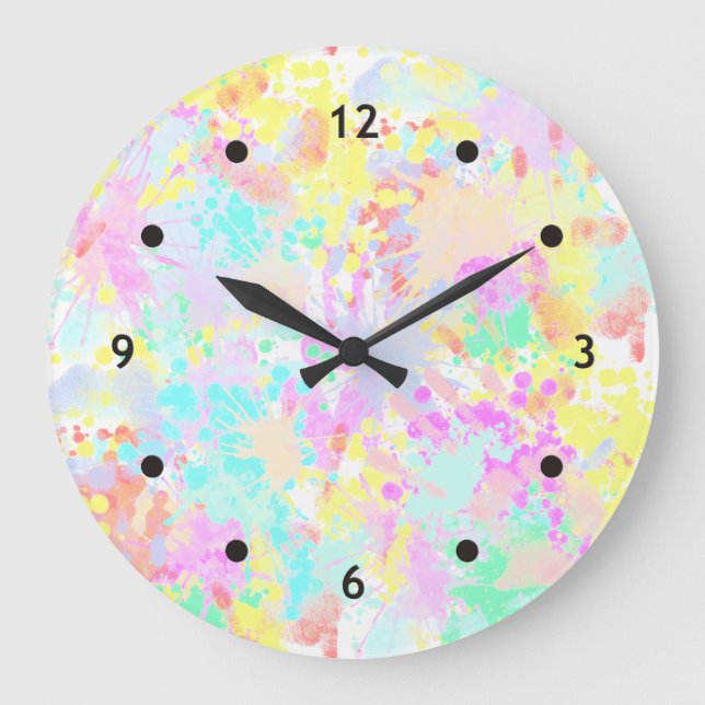 holiES - Splashes seamless pattern pastel 1 Large Clock (Front)
