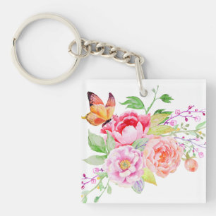 holiES - Watercolor Spring Flowers Bouquet 2 Key Ring