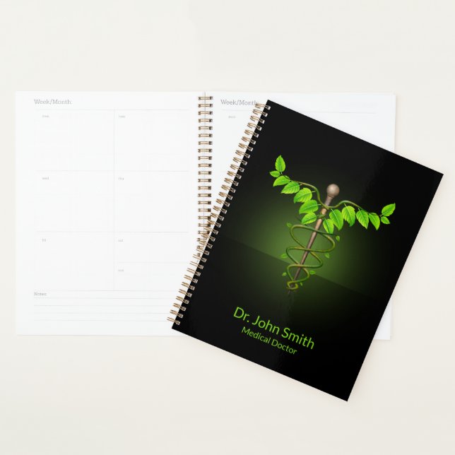 Holistic Alternative Caduceus Green Leaves Medical Planner (Display)