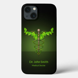 Holistic Alternative Medical Caduceus Green Leaves Case-Mate iPhone Case