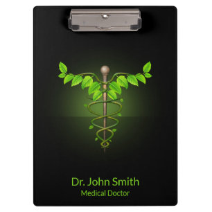 Holistic Alternative Medical Caduceus Green Leaves Clipboard