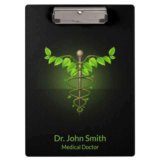 Holistic Alternative Medical Caduceus Green Leaves Clipboard (Front)