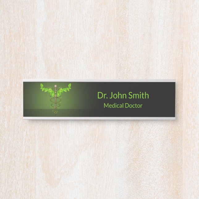 Holistic Alternative Medical Caduceus Green Leaves Door Sign (Front)