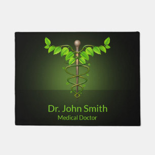 Holistic Alternative Medical Caduceus Green Leaves Doormat