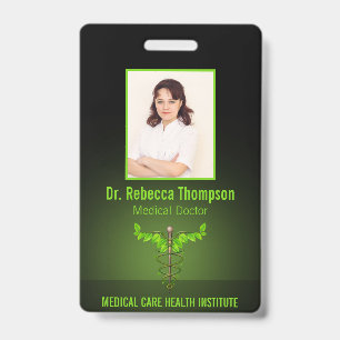 Holistic Alternative Medical Caduceus Green Leaves ID Badge