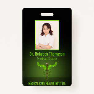 Holistic Alternative Medical Caduceus Green Leaves ID Badge