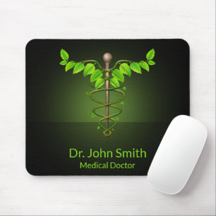 Holistic Alternative Medical Caduceus Green Leaves Mouse Mat
