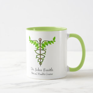 Holistic Alternative Medical Caduceus Green Leaves Mug