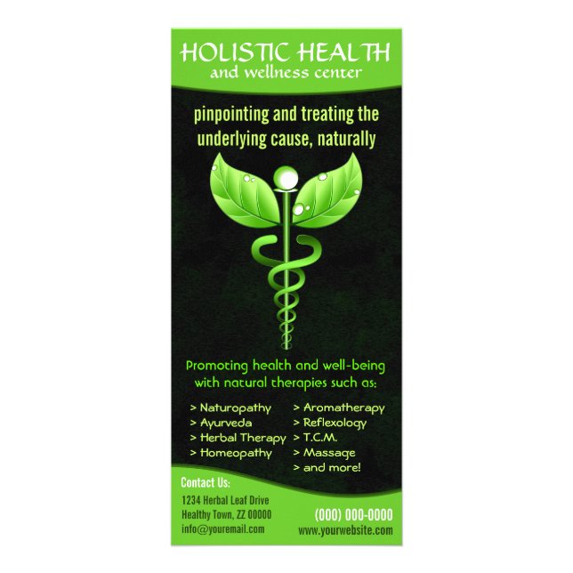 Holistic Alternative Medicine Green Caduceus Rack Card (Front)