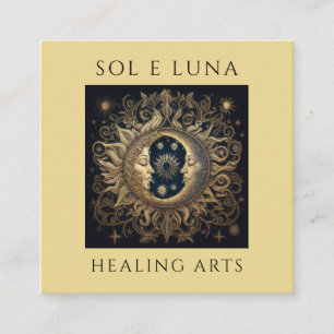 Holistic Celestial Gold Black Sun Moon Square Business Card