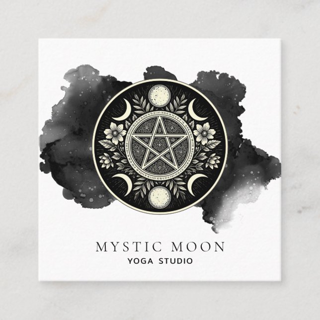 Holistic Celestial Moon Black Ink Square Business Card (Front)