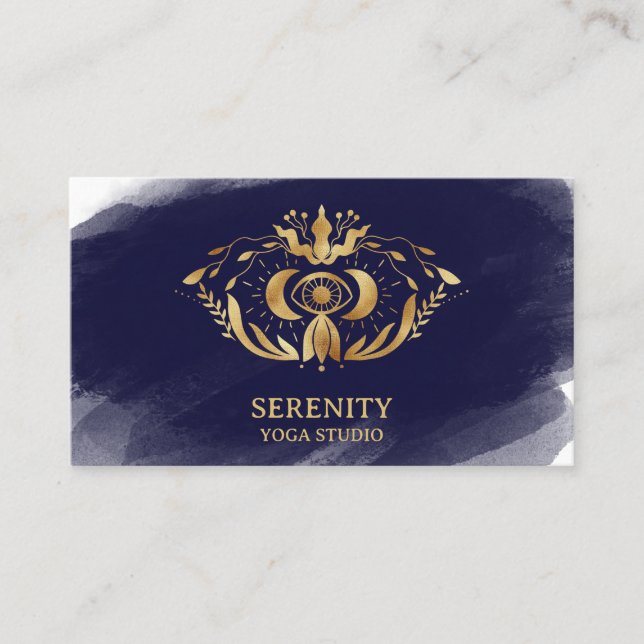 Holistic Celestial Moon Third Eye Yoga Business Card (Front)