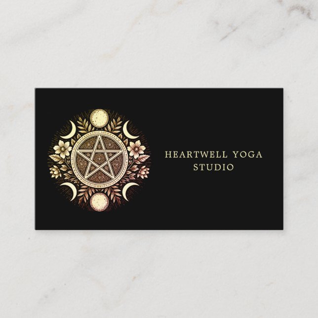 Holistic Celestial Sun Moon Black Business Card (Front)