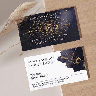 Holistic Celestial Sun & Moon Dark Ink Monogram Appointment Card