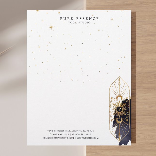Holistic Celestial Sun & Moon Dark Ink Monogram Custom Letterhead (Holistic Celestial Sun & Moon Dark Ink Monogram Letterhead)