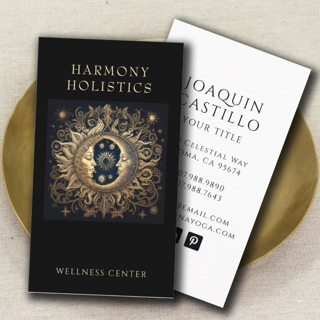 Holistic Celestial Sun Moon Gold Black Business Card (Creator Uploaded)