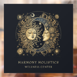 Holistic Celestial Sun Moon Stars Gold Black Window Cling