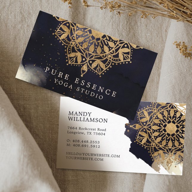 Holistic Gold Mandala Lotus Dark Ink Yoga Business Card (Holistic Gold Mandala Lotus Dark Ink Yoga Business Card)