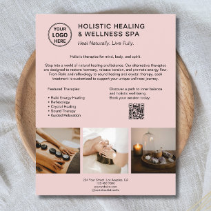 Holistic Health Therapist Logo QR Pink Business  Flyer