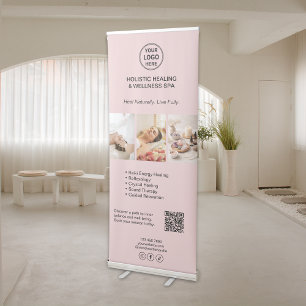 Holistic Health Therapist Photo Logo QR Pink Retractable Banner