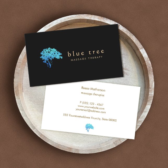 Holistic Health & Wellness Elegant Turquoise Tree  Business Card (Creator Uploaded)
