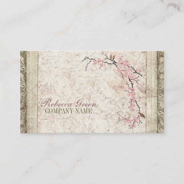 holistic health Yoga Zen SPA cherry Blossom Sakura Business Card (Front)