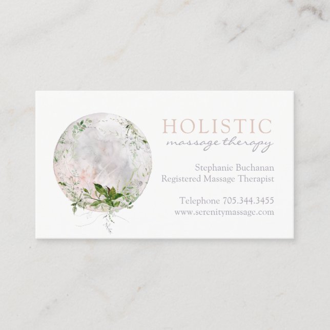 Holistic Marble Moon and Greenery Appointment Card (Front)