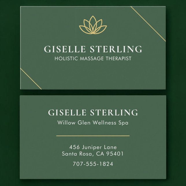 Holistic Massage Therapist Green Gold Business Card (Creator Uploaded)