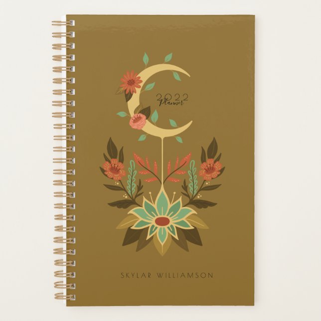 Holistic Spiritual Crescent Moon & Lotus Floral Planner (Front)
