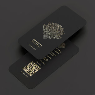 Holistic Wellness Coach Black Faux Gold Lotus Business Card