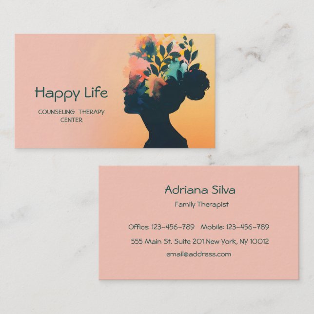 Holistic Wellness Mind, Body Spirit Therapist pink Business Card (Front/Back)