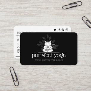 Holistic Yoga Cat Meditating Yoga Pose Black Business Card