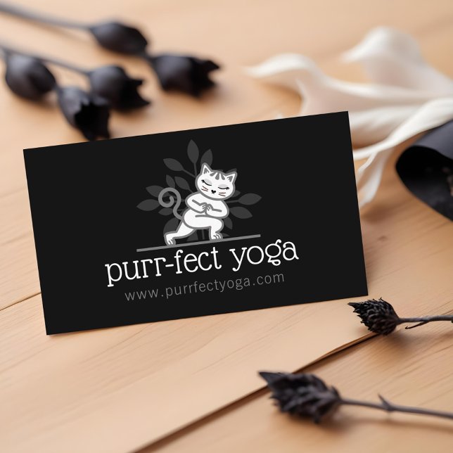 Holistic Yoga Cat Meditating Yoga Pose Black Business Card (olistic Yoga Cat Meditating Yoga Pose Black Business Card)