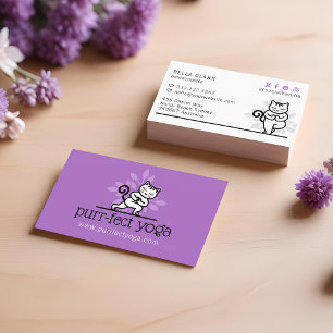 Holistic Yoga Cat Meditating Yoga Pose Purple Business Card
