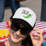 Holla Jalapeno Funny Trucker Hat<br><div class="desc">Holla! Funny trucker hat features a watercolor jalapeno illustration and handwritten-style font.</div>