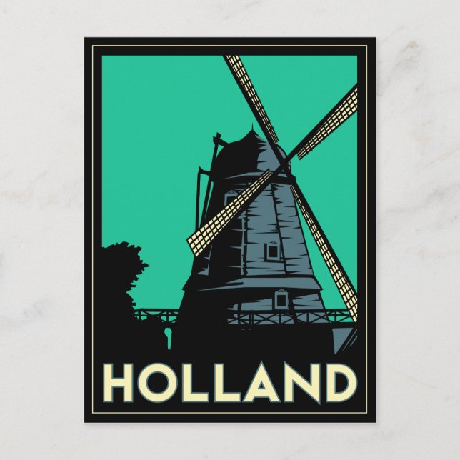 holland art deco vintage retro travel poster postcard (Front)