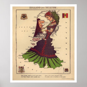 Holland & Belgium Caricature Map 1868 Poster