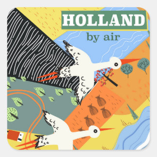 Holland by air vintage vacation print square sticker