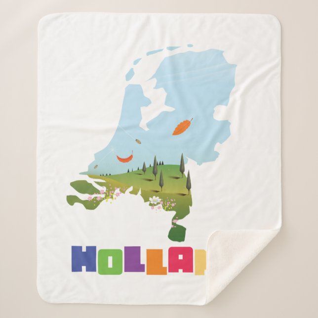 Holland cartoon map sherpa blanket (Front)