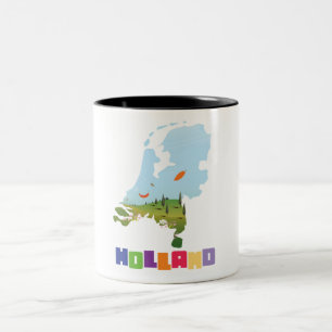 Holland cartoon map Two-Tone coffee mug