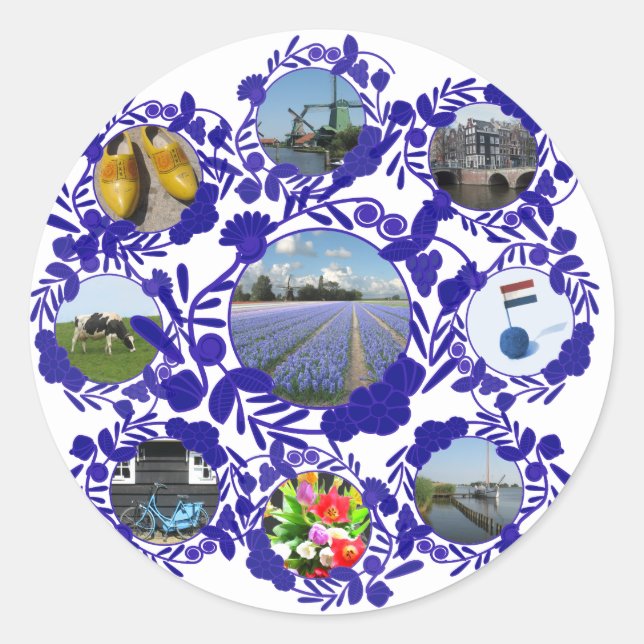 Holland Delft Blue Delftware Classic Round Sticker (Front)