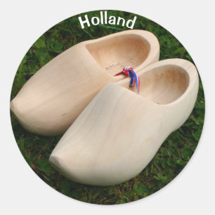 Holland: Dutch wooden clogs Classic Round Sticker