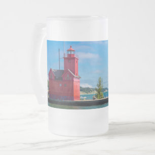 Holland Harbour Lighthouse Frosted Glass Beer Mug