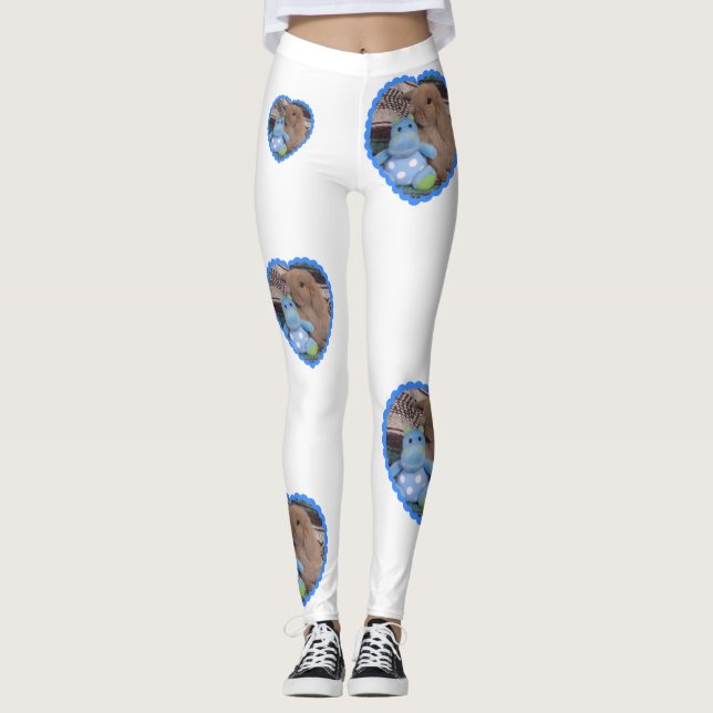 Holland Lop bunny & his toy hippo on Leggings (Front)
