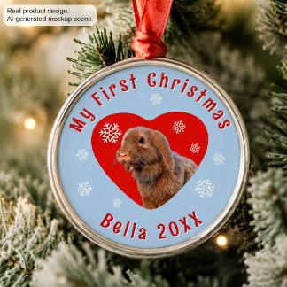 Holland Lop First Christmas Custom Photo Metal Tree Decoration