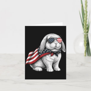 Holland Lop Rabbit 4th Of July Aamerican Flag Card