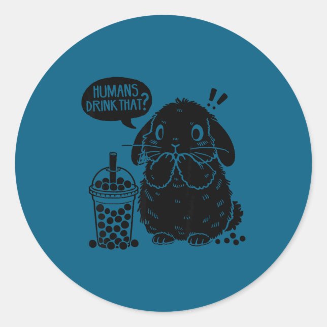 Holland Lop Rabbit And Boba Tea Funny Bunny Bubble Classic Round Sticker (Front)