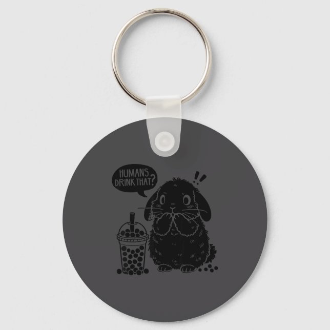Holland Lop Rabbit And Boba Tea Funny Bunny Bubble Key Ring (Front)